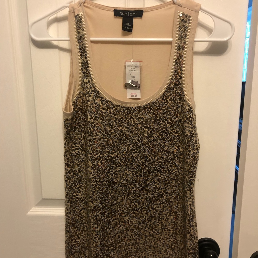 Gold flower sequin tank